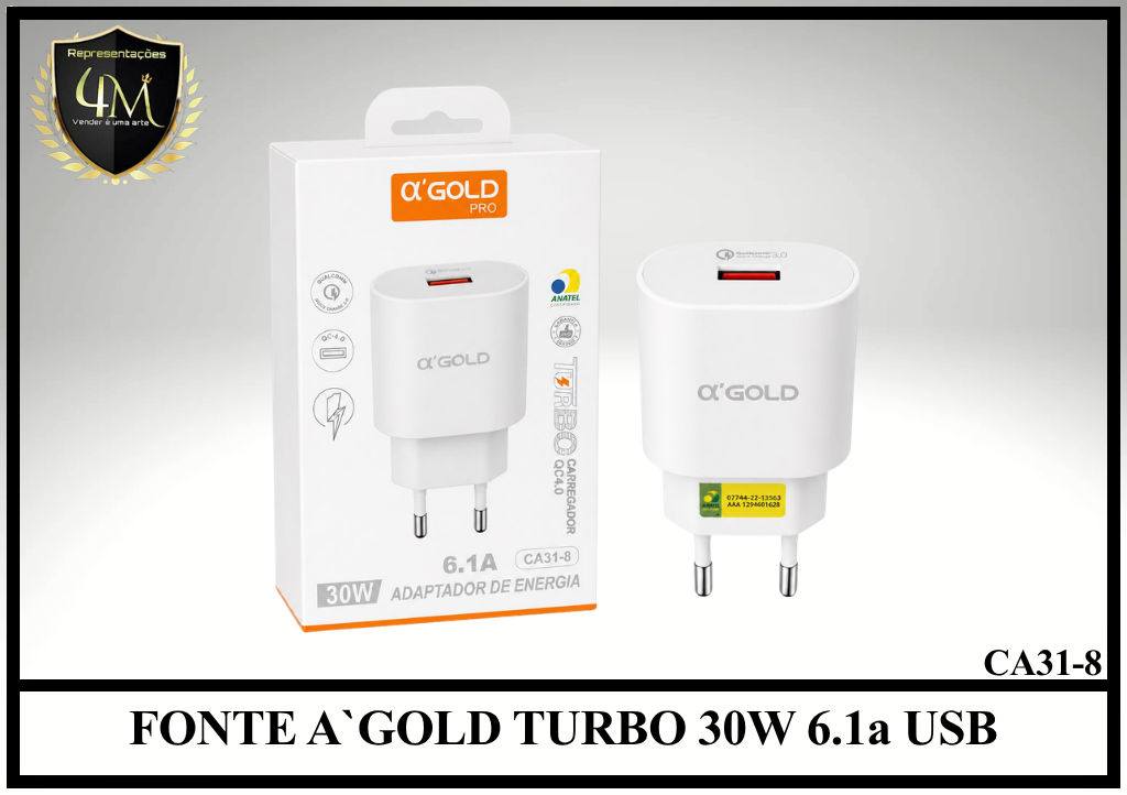 E10 - FONTE A`GOLD TURBO 30W 6.1a USB CA31-8
