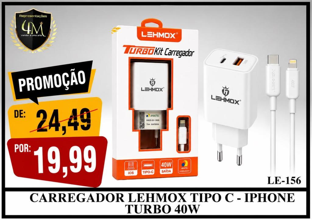 B20 - CARREGADOR LEHMOX TIPO C - IPHONE TURBO 40W LE-156 #
