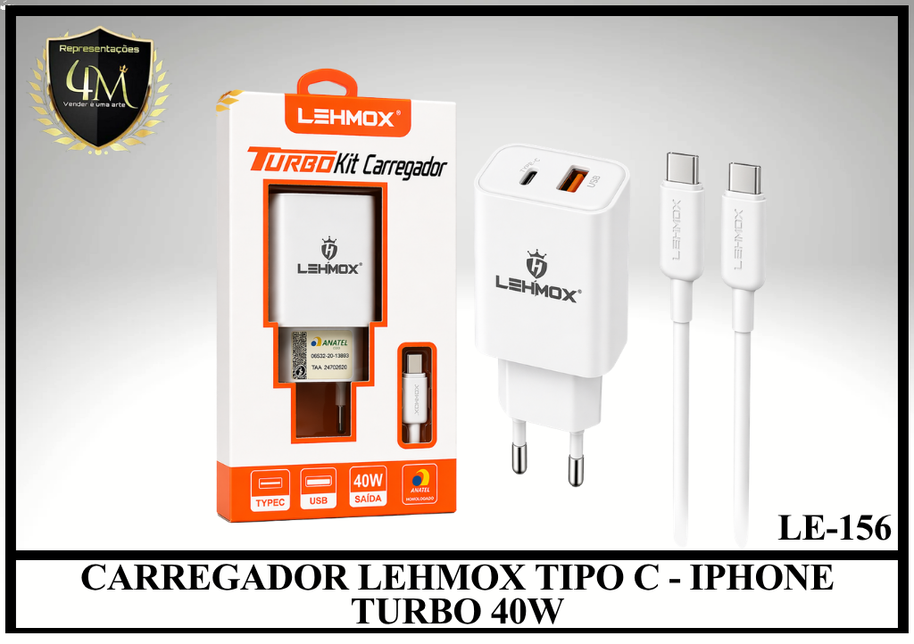 B21 - CARREGADOR LEHMOX TIPO C - TIPO C TURBO 40W LE-156