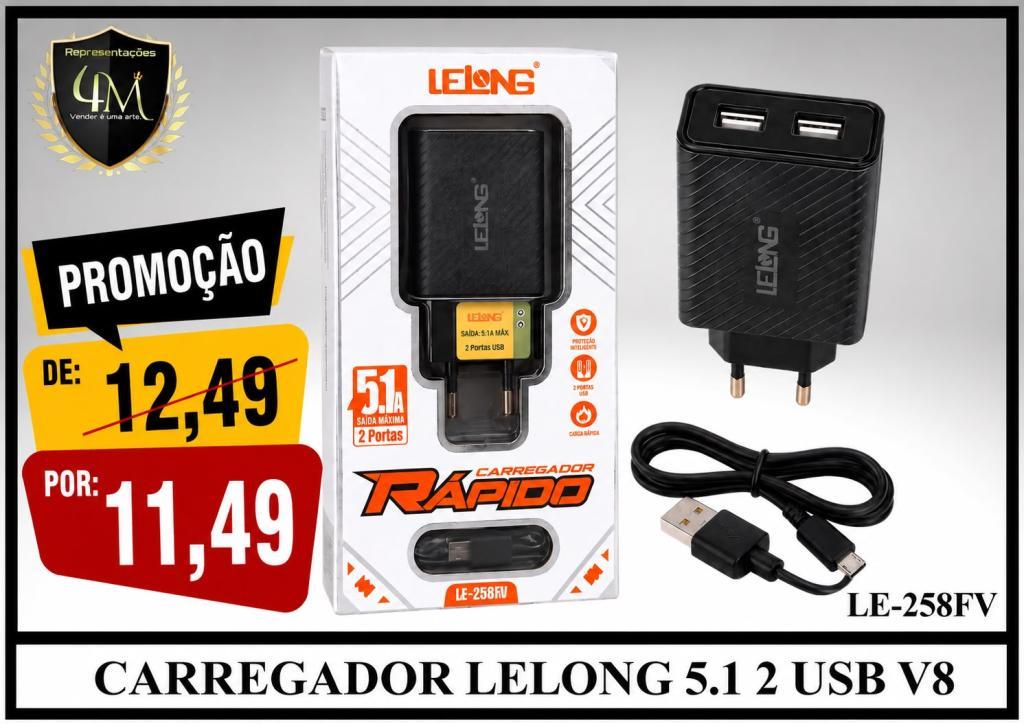 B24 - CARREGADOR LELONG 5.1 2 USB V8 LE-258FV #
