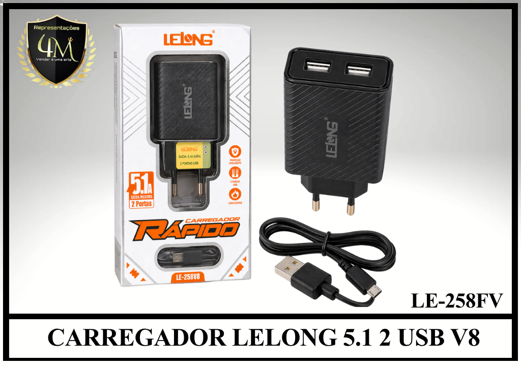 B24 - CARREGADOR LELONG 5.1 2 USB V8 LE-258FV