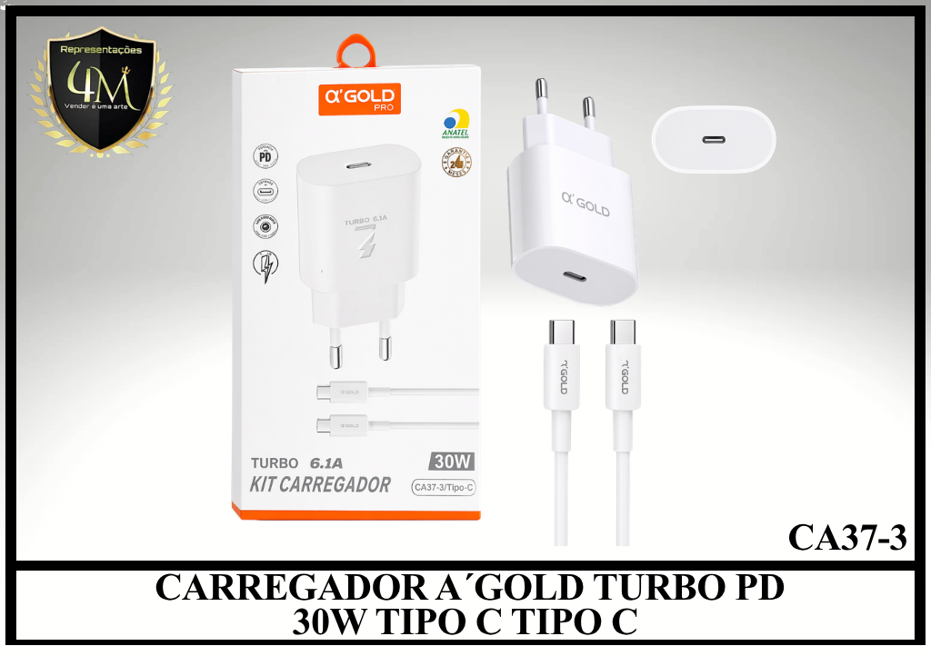 B26- CARREGADOR A´GOLD TURBO PD 30W TIPO C TIPO C CA37-3