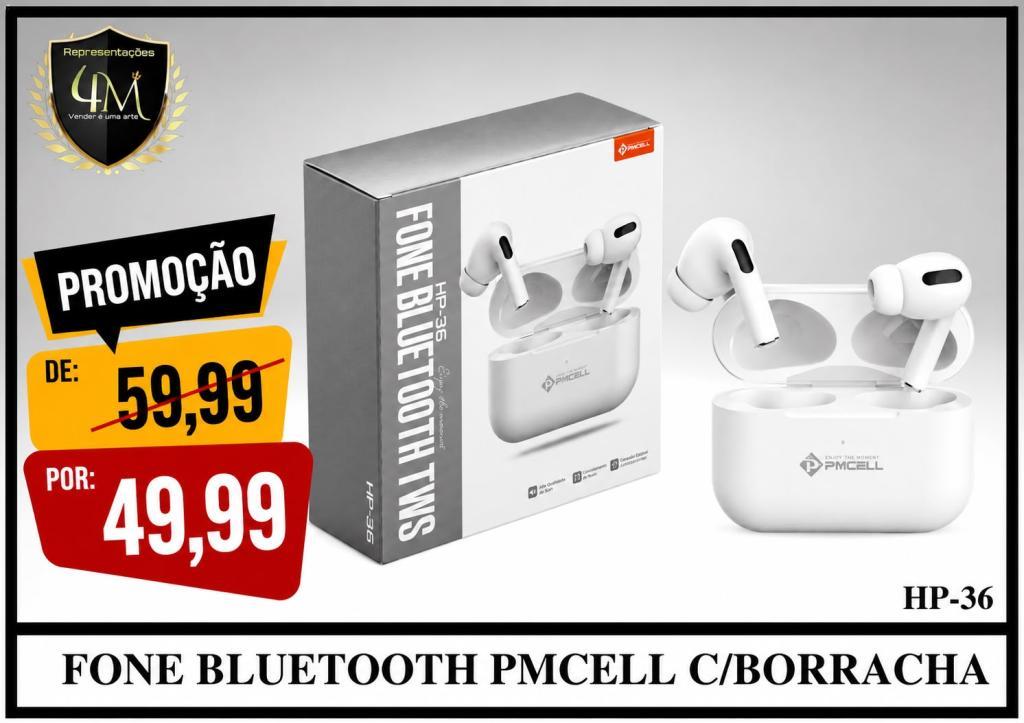 D66 - FONE BLUETOOTH PMCELL C/BORRACHA HP-36 #