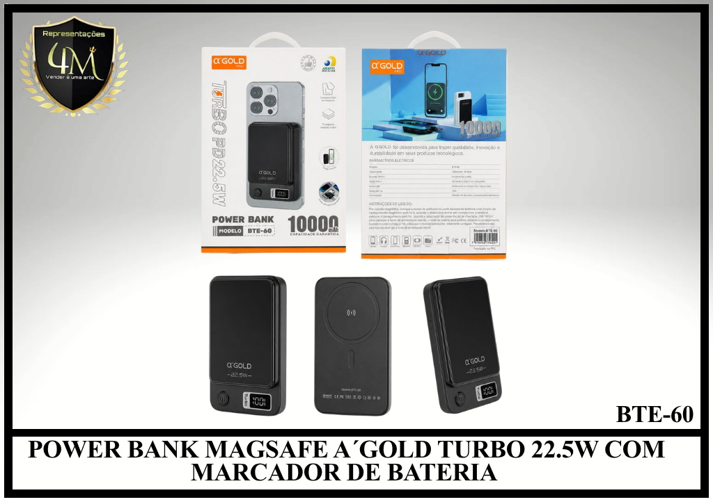 E014 POWER BANK MAGSAFE A´GOLD TURBO 22.5W COM MARCADOR DE BATERIA BTE-60