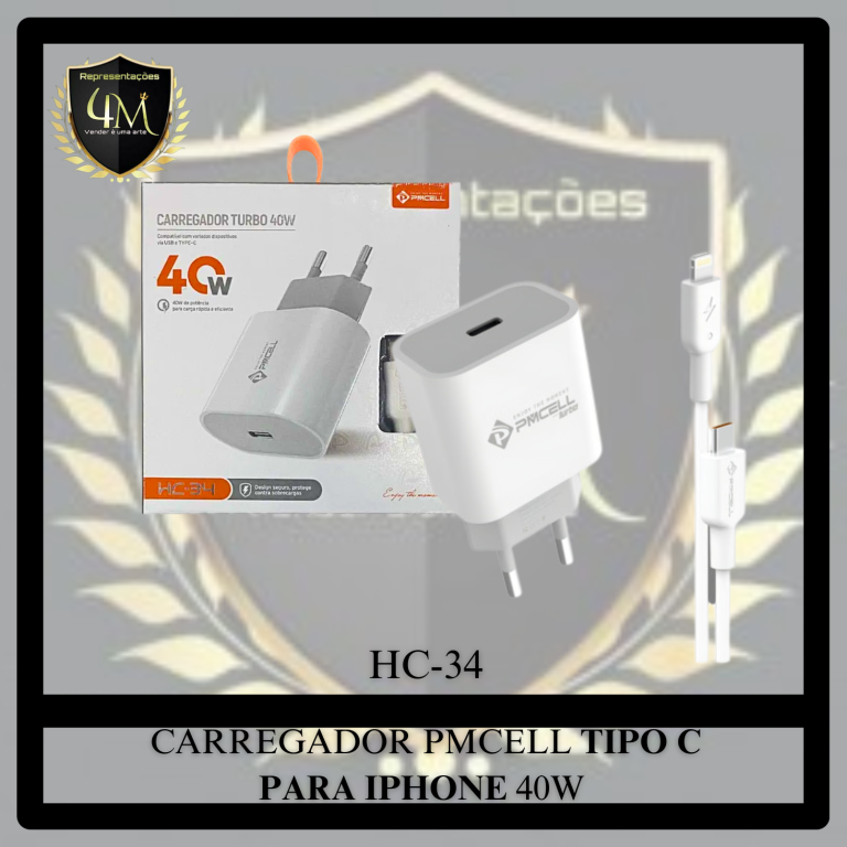 B36 - CARREGADOR PMCELL TURBO DE 40W TIPO C PARA IPHONE HC-34
