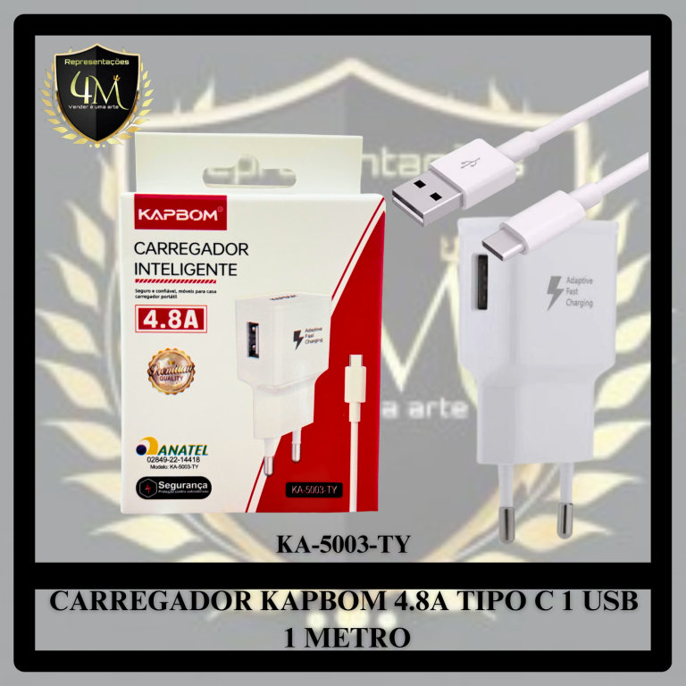 B40 - CARREGADOR KAPBOM 4.8A 1 USB TIPO C KA-5003-TY