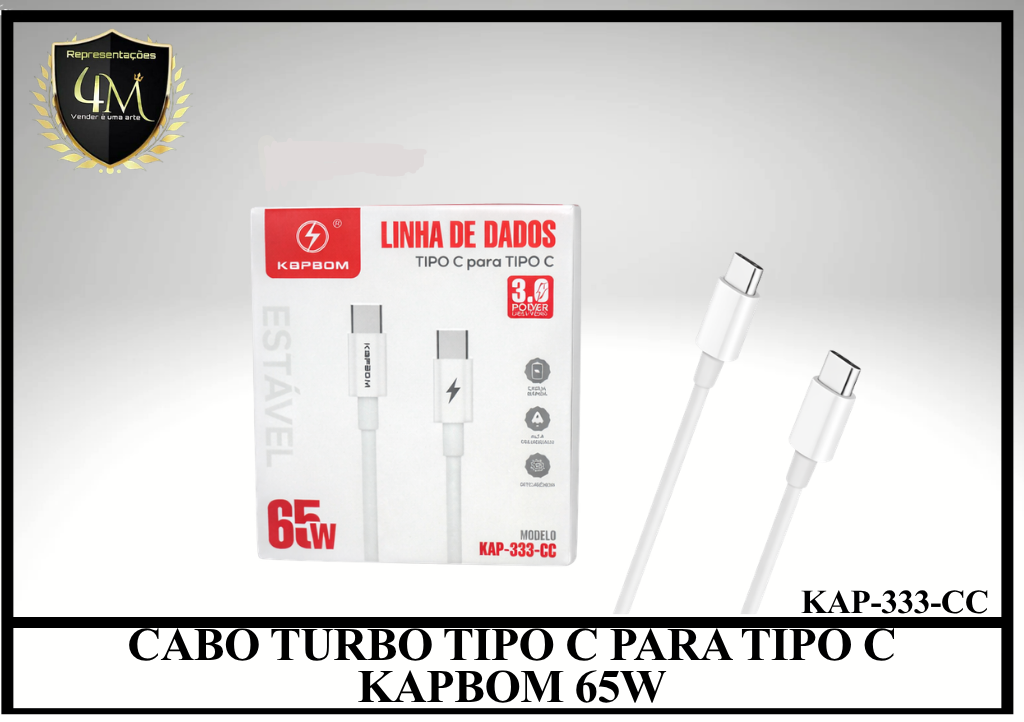 A38 - CABO TURBO TIPO C PARA TIPO C KAPBOM 65W KAP-333-CC