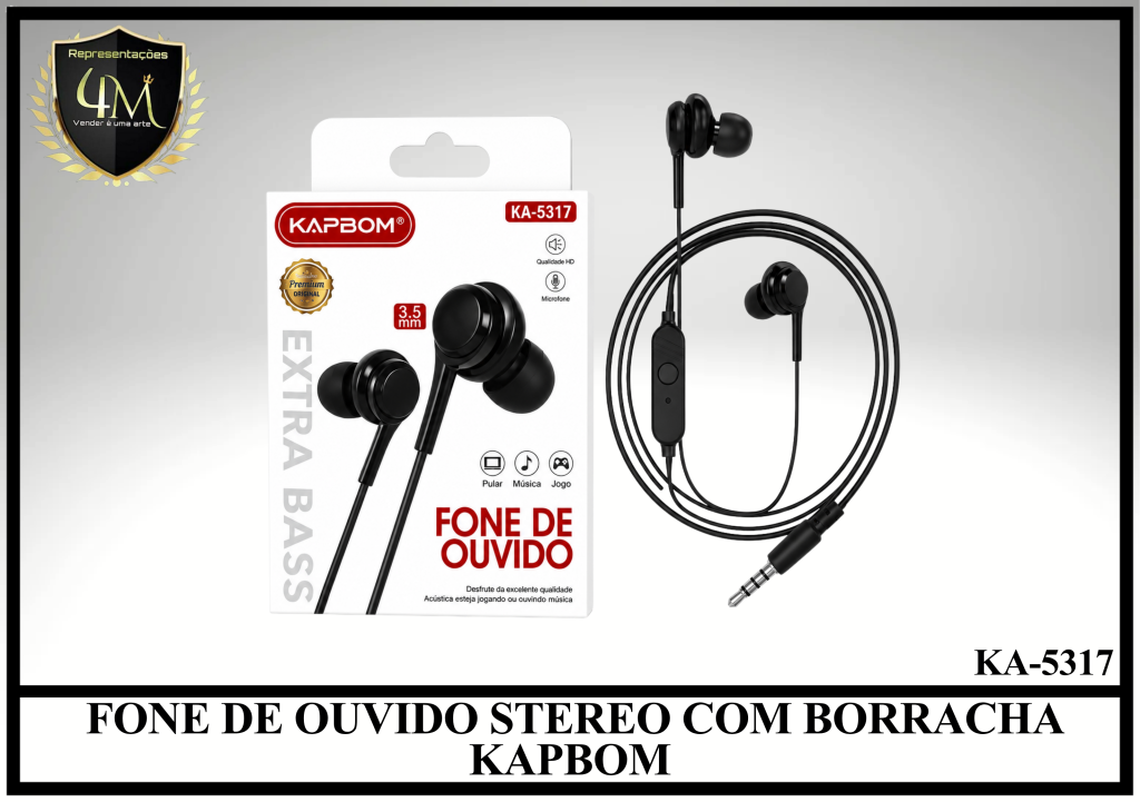 D48 - FONE DE OUVIDO STEREO COM BORRACHA KAPBOM KA-5317