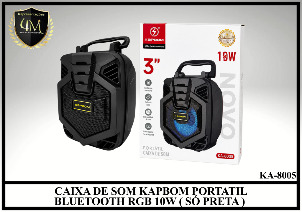 CX 05 CAIXA DE SOM KAPBOM PORTATIL BLUETOOTH RGB 10W ( SÓ PRETA ) KA-8005
