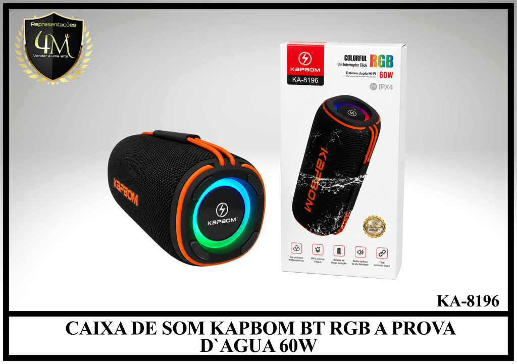 CX 06 CAIXA DE SOM KAPBOM BT RGB A PROVA D`AGUA 60W KA-8196