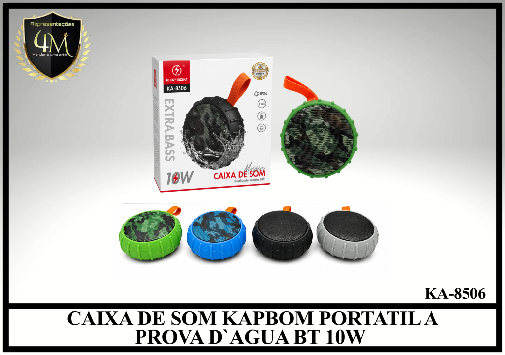 CX 09 CAIXA DE SOM KAPBOM PORTATIL A PROVA D`AGUA BT 10W KA-8506