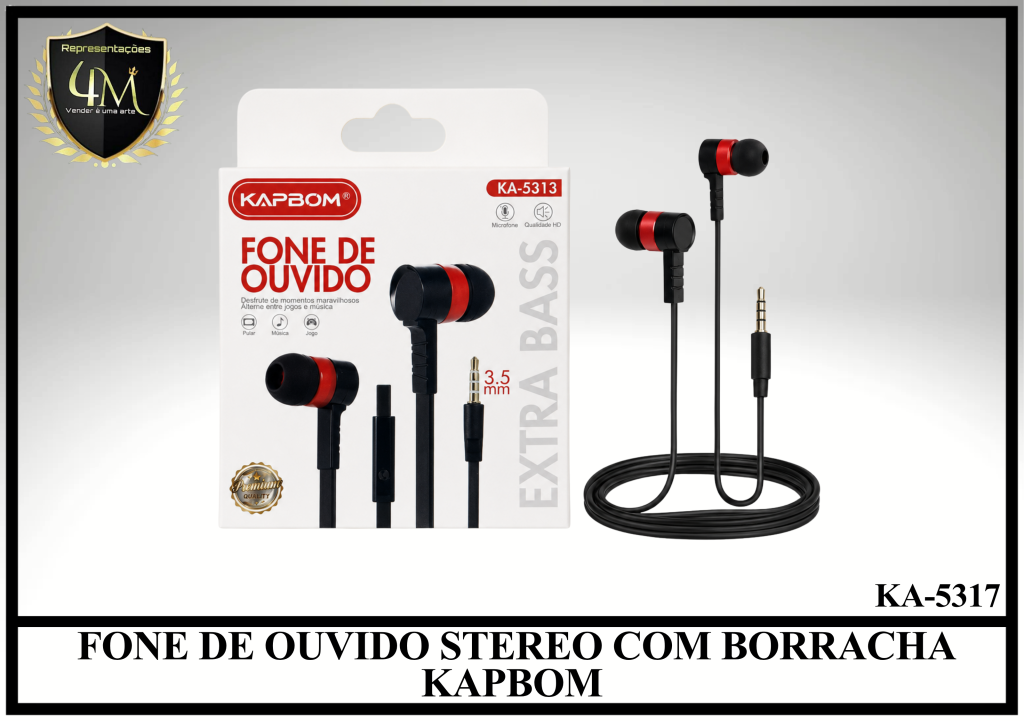 D49 - FONE DE OUVIDO STEREO COM BORRACHA KAPBOM KA-5313