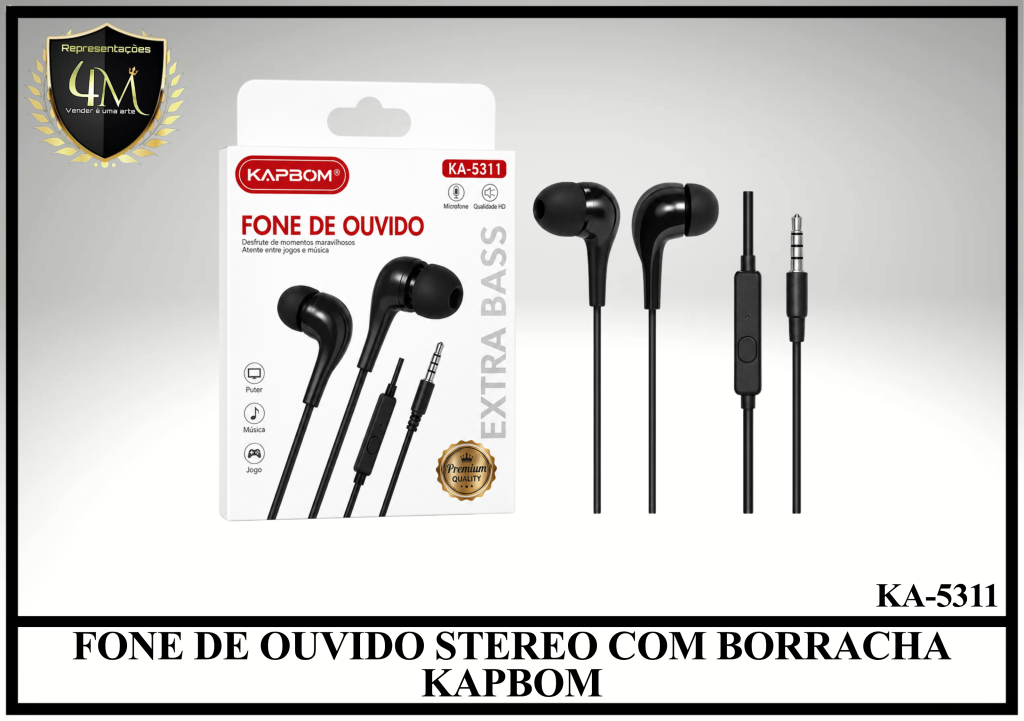 D50 - FONE DE OUVIDO STEREO COM BORRACHA KAPBOM KA-5311
