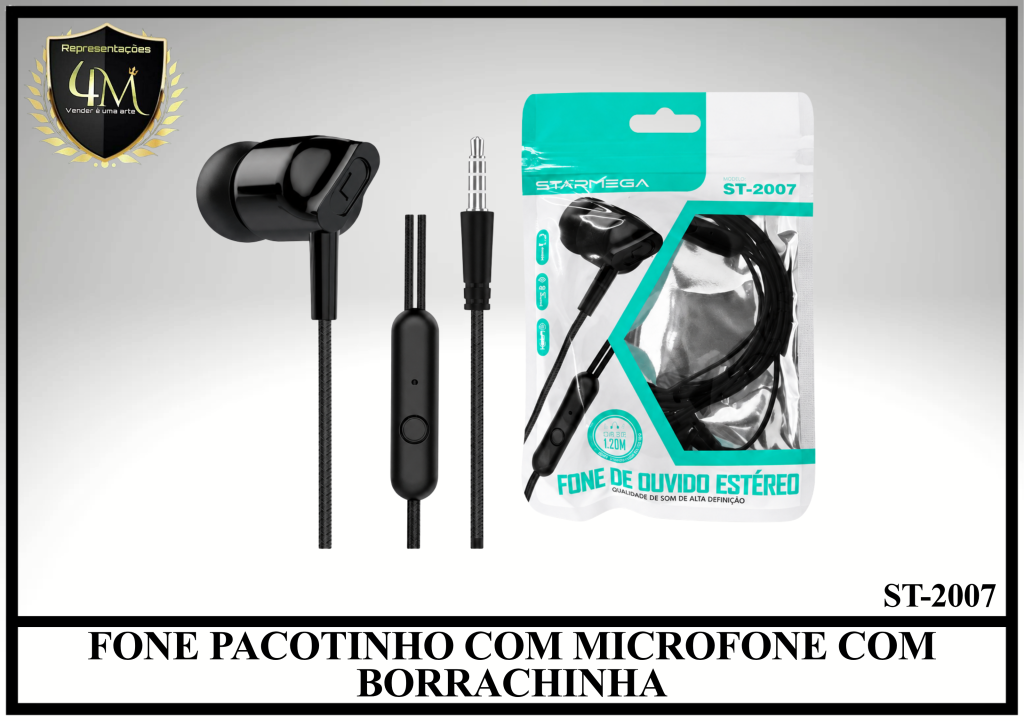 D51 - FONE PACOTINHO COM MICROFONE COM BORRACHINHA ST-2007