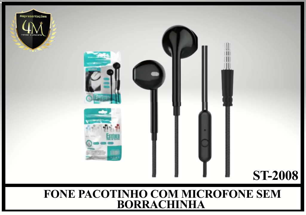 D52 - FONE PACOTINHO COM MICROFONE SEM BORRACHINHA ST-2008