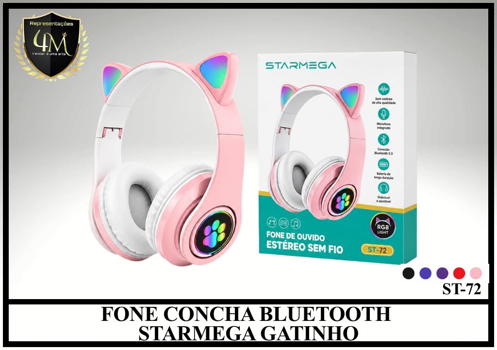 D75 - FONE CONCHA BLUETOOTH STARMEGA GATINHO ST-72