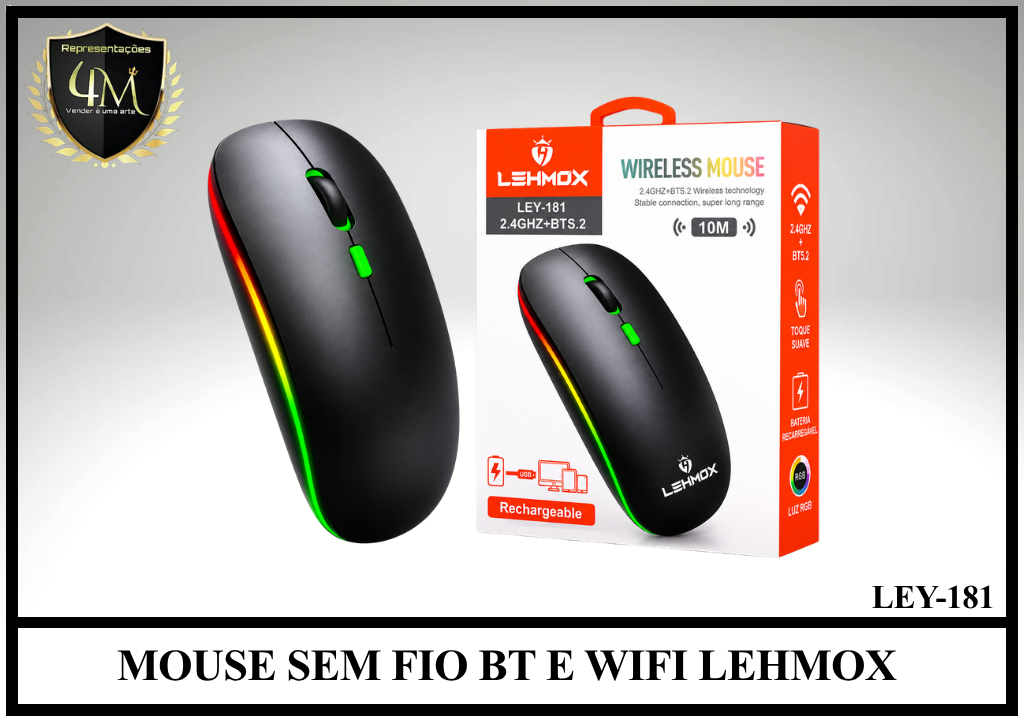 MO 02 - MOUSE SEM FIO BT E WIFI LEHMOX LEY-181
