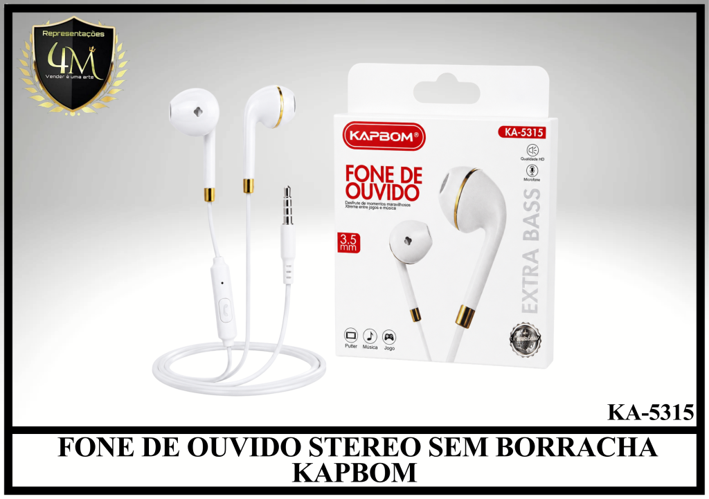 D55 - FONE DE OUVIDO STEREO SEM BORRACHA KAPBOM KA-5315