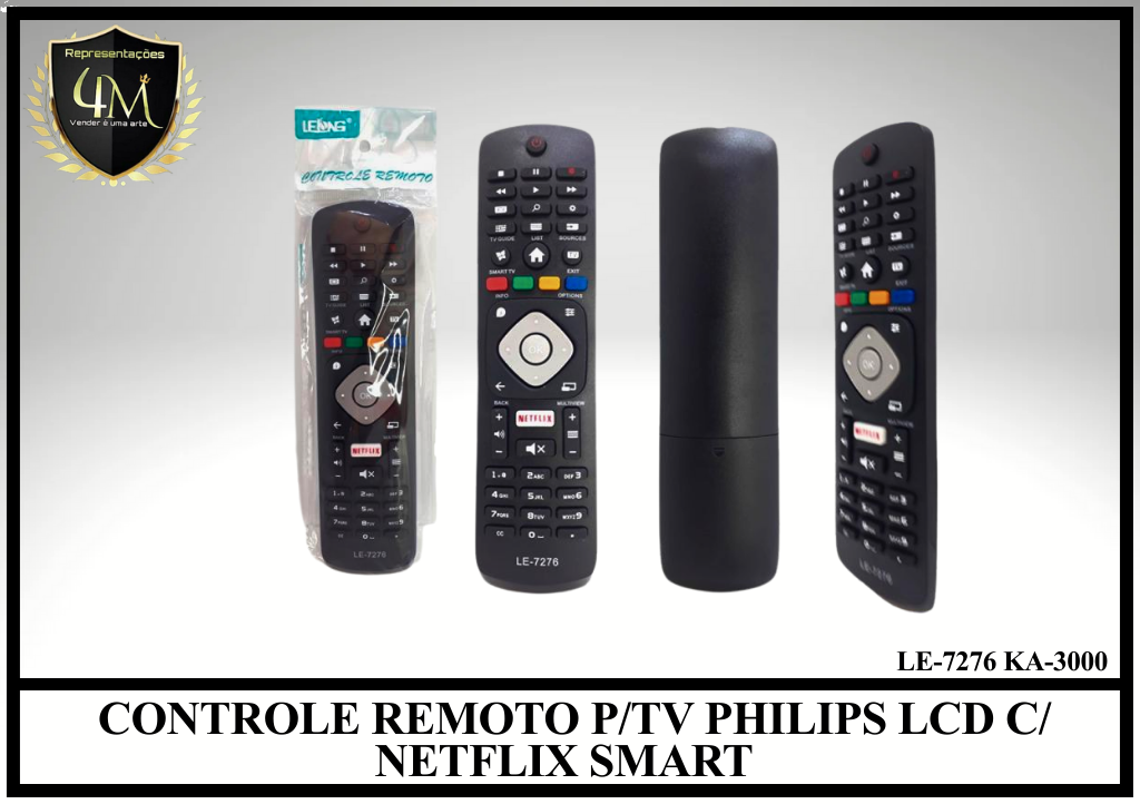 YCRPS 04 CONTROLE REMOTO P/TV PHILIPS LCD C/ NETFLIX SMART LE-7276 KA-3000