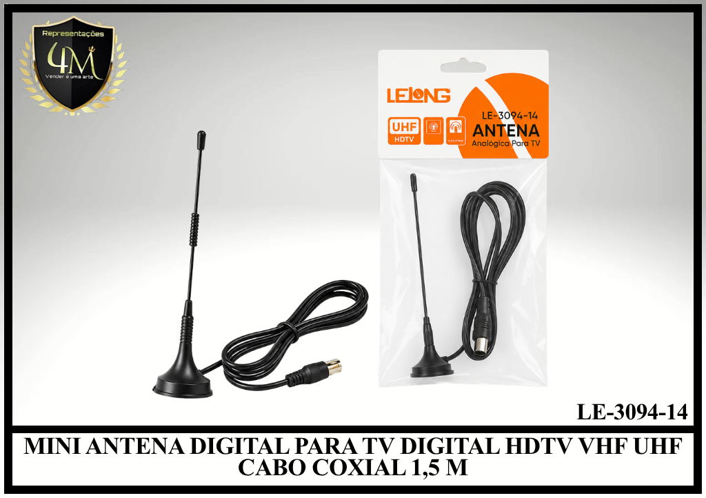 ANT 01 MINI ANTENA DIGITAL PARA TV DIGITAL HDTV VHF UHF CABO COXIAL 1,5 M LE-3094-14