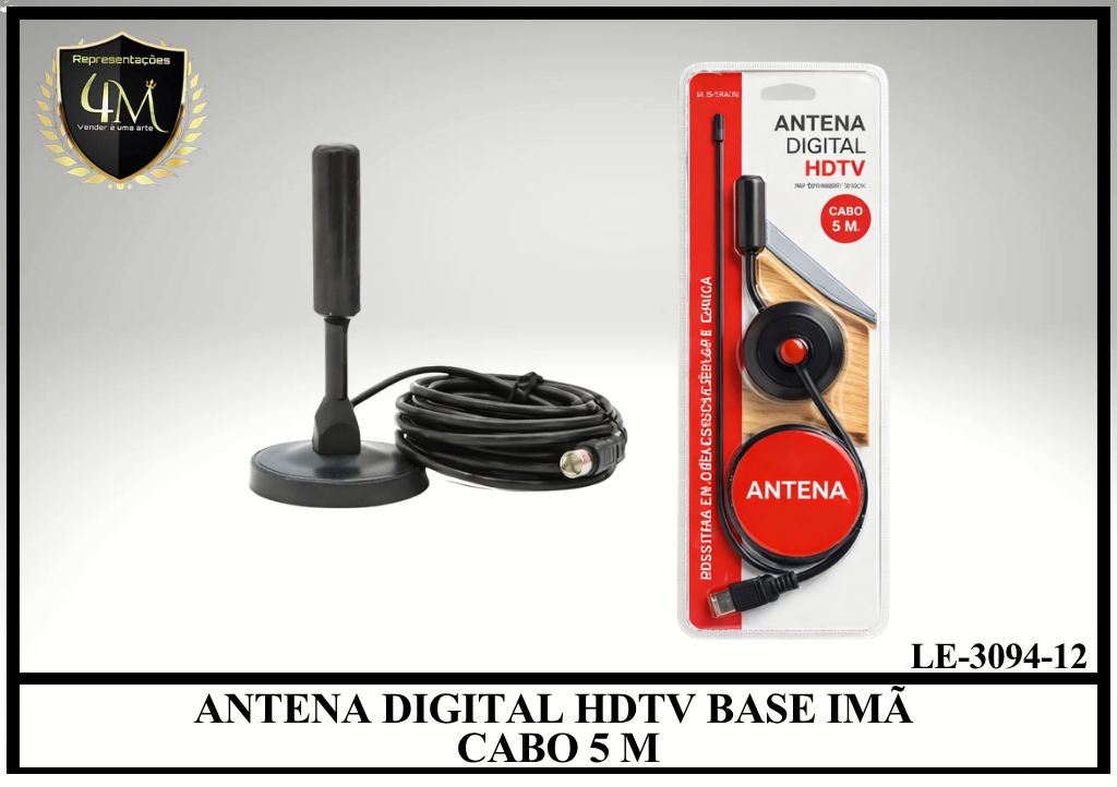 ANT 03 ANTENA DIGITAL HDTV BASE IMÃ CABO 5 METROS LE-3094-12