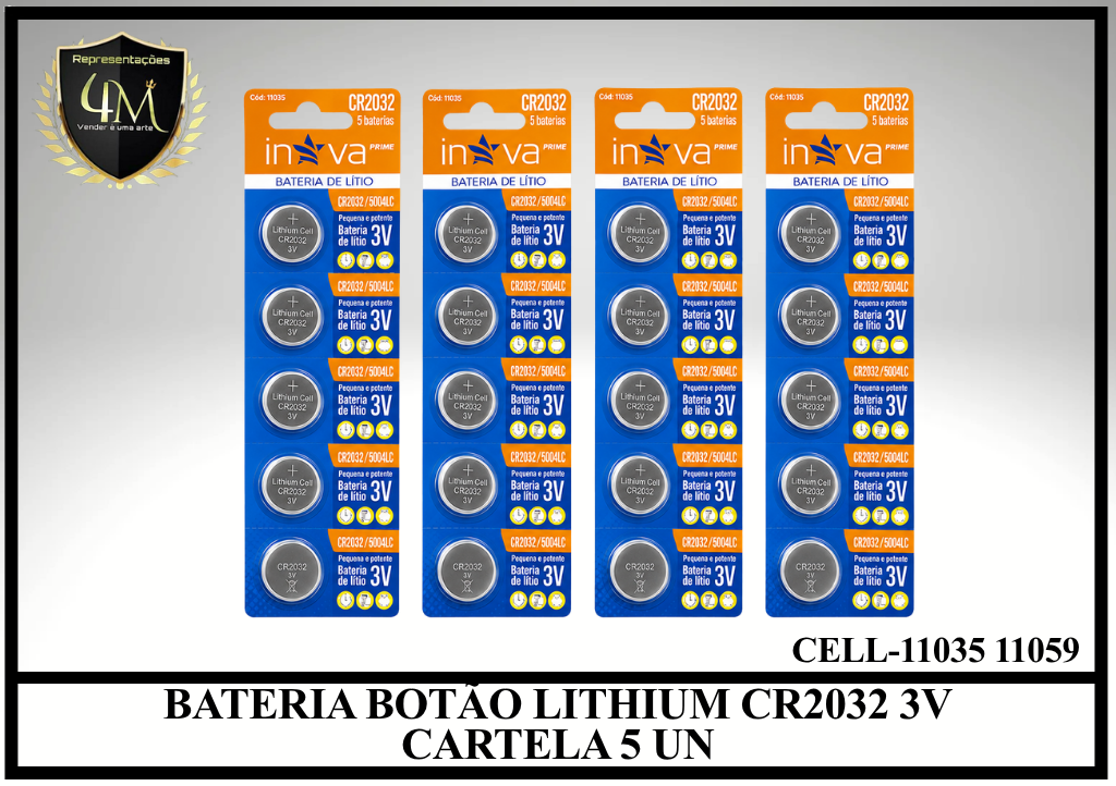 BAT 05  BATERIA BOTÃO LITHIUM CR2032 3V CARTELA 5 UN. CELL-11035 11059