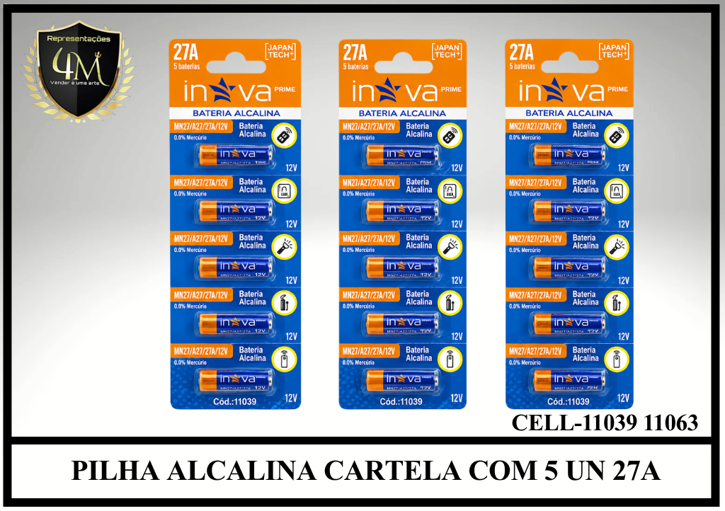 BAT 07 PILHA ALCALINA CARTELA COM 5 UNIDADES 27A CELL-11039 11063