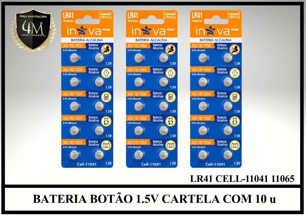 BAT 09 BATERIA BOTÃO 1.5V CARTELA COM 10 unidades LR41 CELL-11041 11065