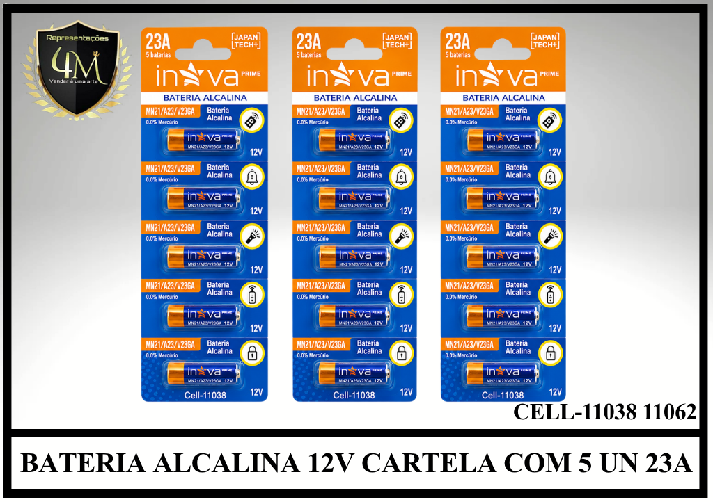BAT 11 BATERIA ALCALINA 12V CARTELA COM 5 unidades 23A CELL-11038 11062