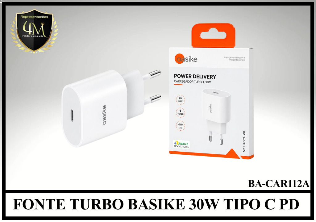 B49- FONTE TURBO BASIKE 30W TIPO C PD BA-CAR112A
