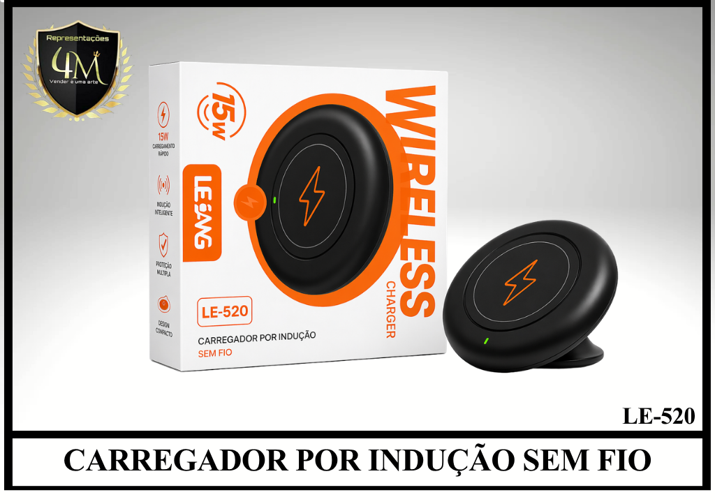 CARIND 02 - CARREGADOR POR INDUÇÃO SEM FIO LE-520