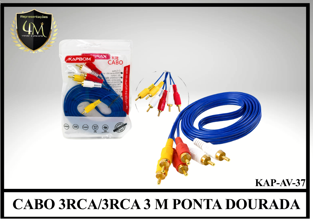 A43 - CABO 3RCA/3RCA 3 METROS PONTA DOURADA KAP-AV-37