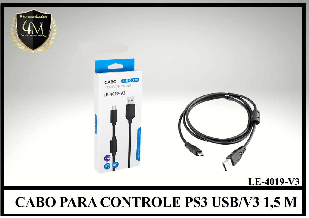 A45 - CABO PARA CONTROLE PS3 USB/V3 1,5 METROS LE-4019-V3