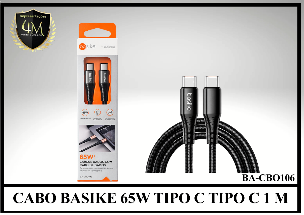 A52 - CABO BASIKE 65W TIPO C TIPO C 1 METRO BA-CBO106