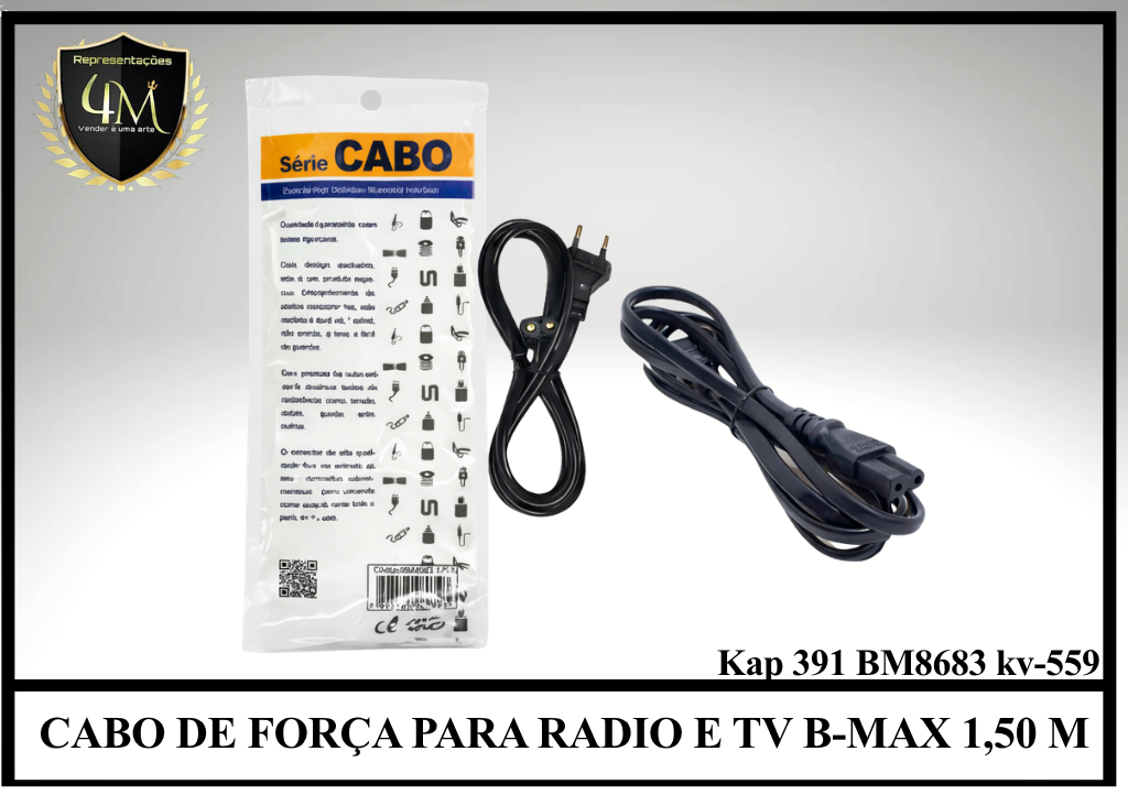 A56 - CABO DE FORÇA PARA RADIO E TV B-MAX 1,50 METROS KAP-391 / BM8683 /  KV-559 / DYX-037