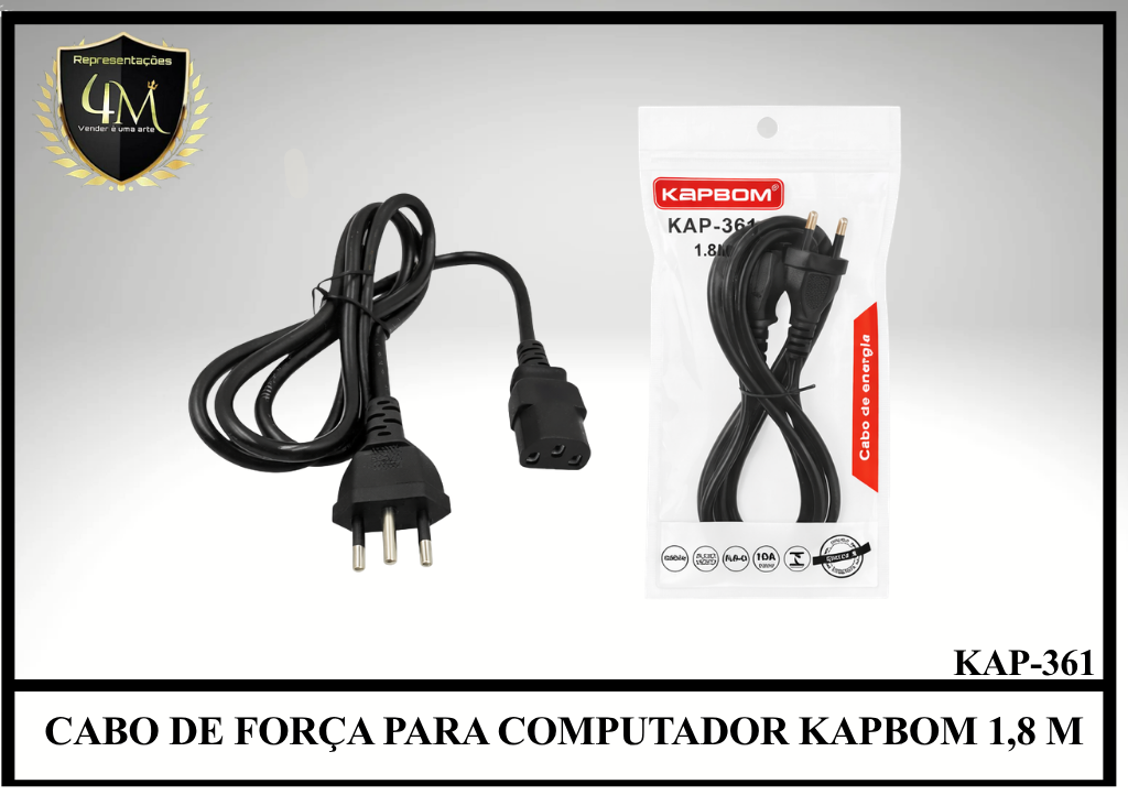 A57 - CABO DE FORÇA PARA COMPUTADOR KAPBOM 1,8 METROS KAP-361 / KV-557 / KAP-395