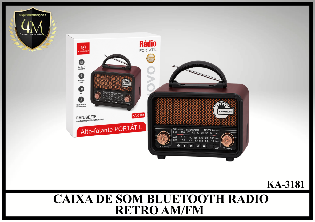CX 14 CAIXA DE SOM BLUETOOTH RADIO RETRO AM/FM KA-3181