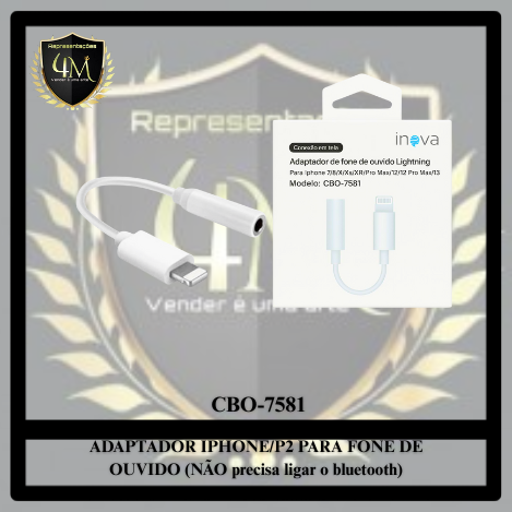 DAP 02 ADAPTADOR IPHONE/P2 PARA FONE DE OUVIDO (NÃO precisa ligar o bluetooth) CBO-7581
