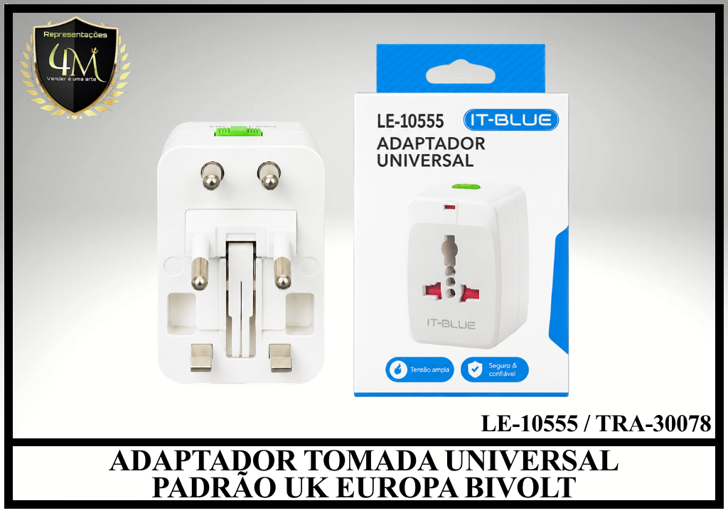 DAP 03 ADAPTADOR TOMADA UNIVERSAL PADRÃO UK EUROPA BIVOLT LE-10555 / TRA-30078