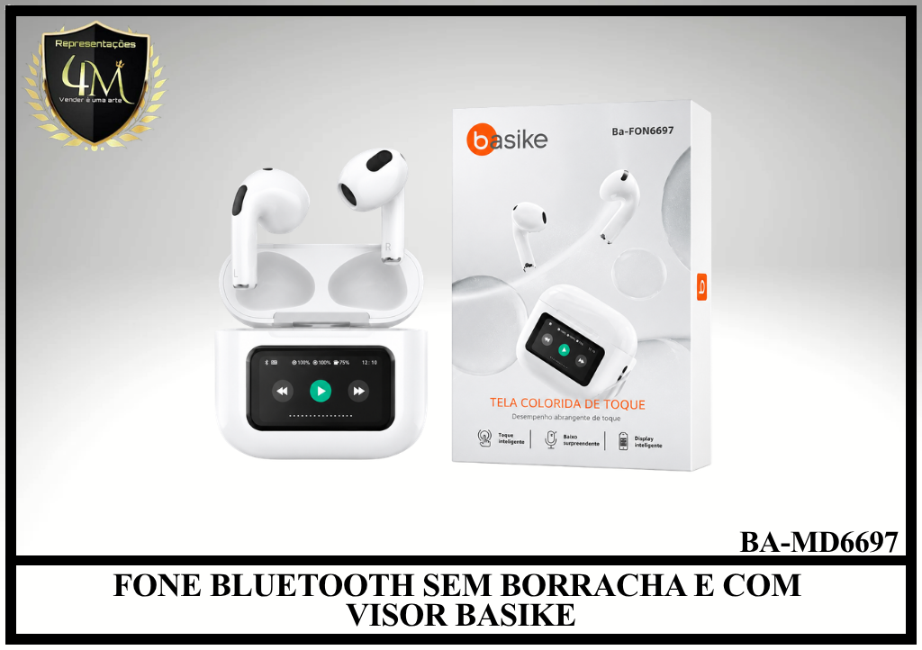 D078 - FONE BLUETOOTH SEM BORRACHA E COM VISOR BASIKE BA-MD6697