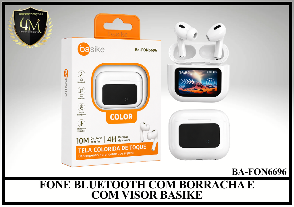 D082 - FONE BLUETOOTH COM BORRACHA E COM VISOR BASIKE BA-FON6696