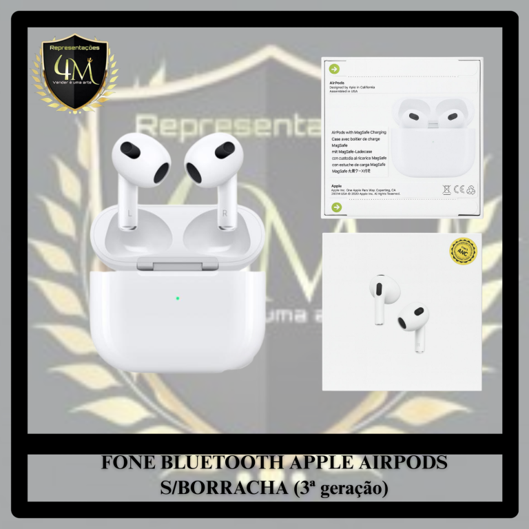 D085 - FONE BLUETOOTH APPLE AIRPODS S/BORRACHA COM LOGO  (3ª geração)
