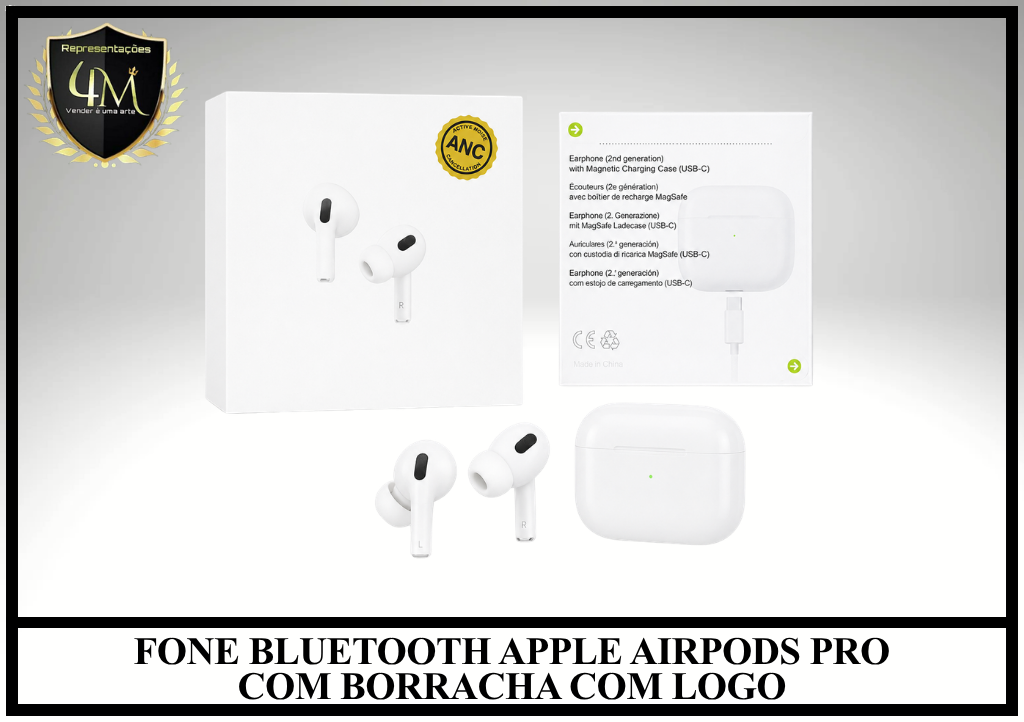 D086 - FONE BLUETOOTH APPLE AIRPODS PRO COM BORRACHA COM LOGO