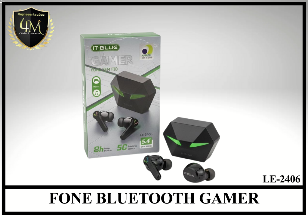 D089 - FONE BLUETOOTH GAMER IT-BLUE COM MODO GAMER 50MS LE-2406
