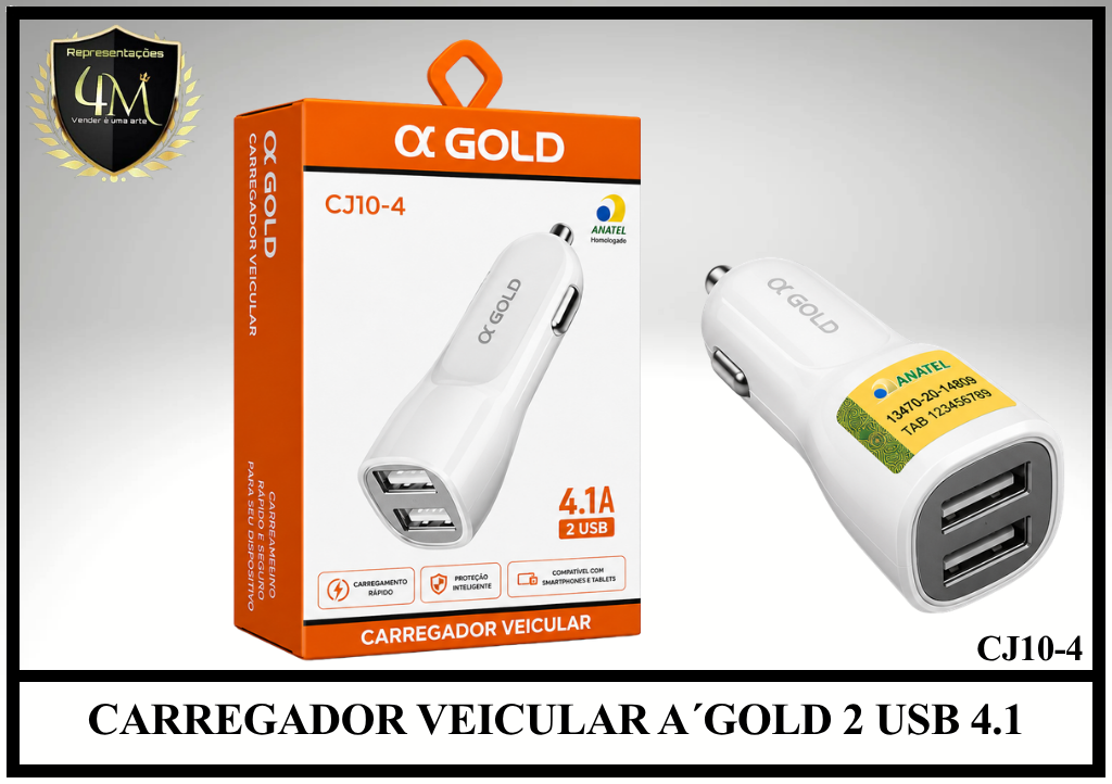 F11 - CARREGADOR VEICULAR A´GOLD 2 USB 4.1 CJ10-4