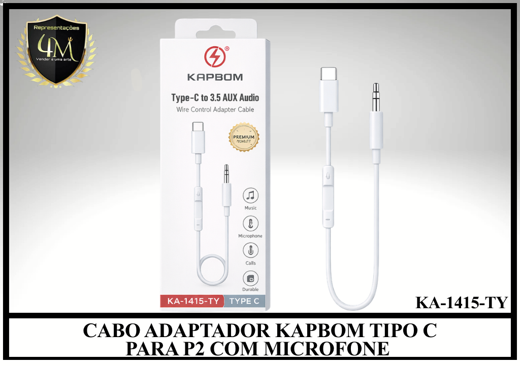 A65 - CABO ADAPTADOR KAPBOM TIPO C PARA P2 COM  MICROFONE KA-1415-TY