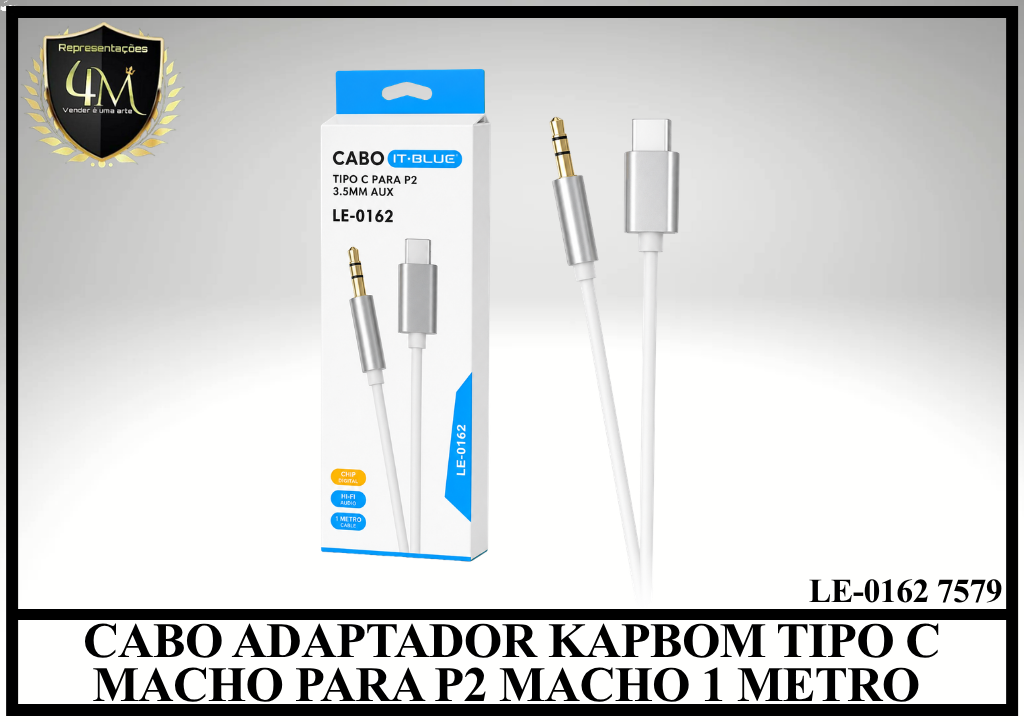 A65 - CABO ADAPTADOR KAPBOM TIPO C MACHO PARA P2 MACHO 1 METRO LE-0162 7579