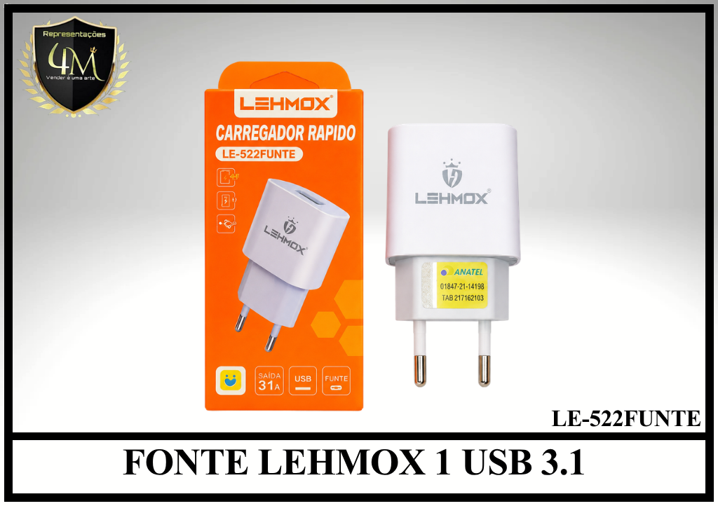 E17 - FONTE LEHMOX 1 USB 3.1 LE-522FUNTE