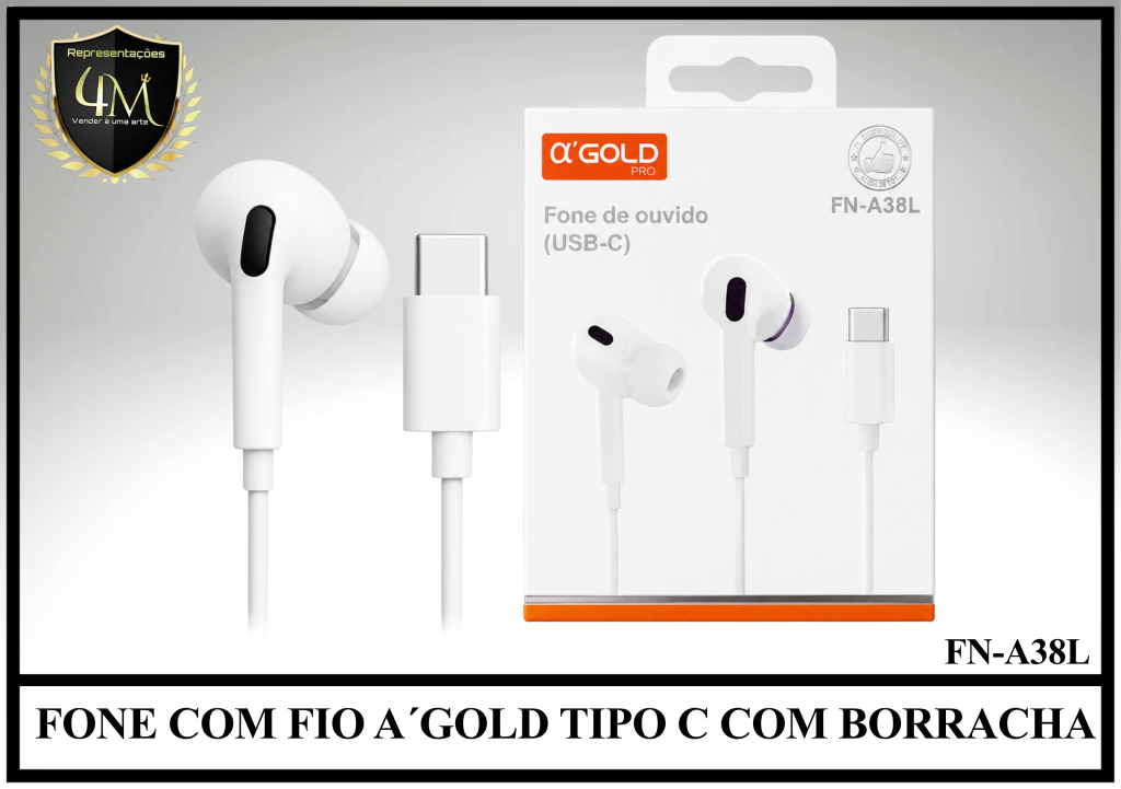 D58 - FONE COM FIO A´GOLD TIPO C COM BORRACHA FN-A38L