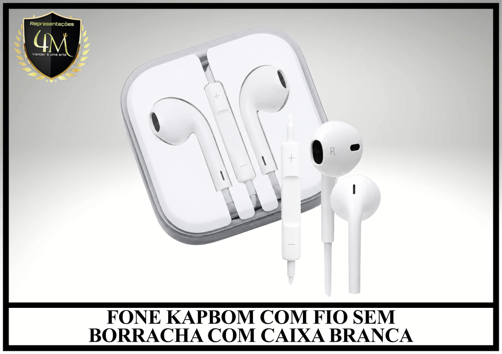 D59 - FONE KAPBOM COM FIO SEM BORRACHA COM CAIXA BRANCA